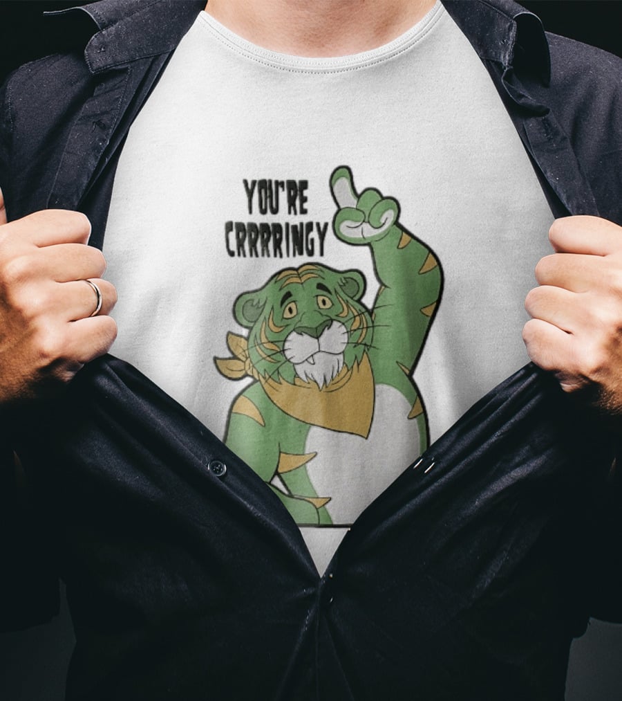 You're Crrrringy Green Tiger Pointing Paw Cartoon T-Shirt