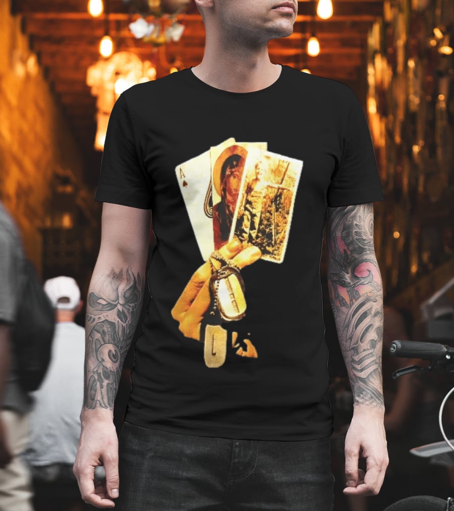 Ace Of Spades Virgin Mary Soldier Photograph Dog Tags T-Shirt