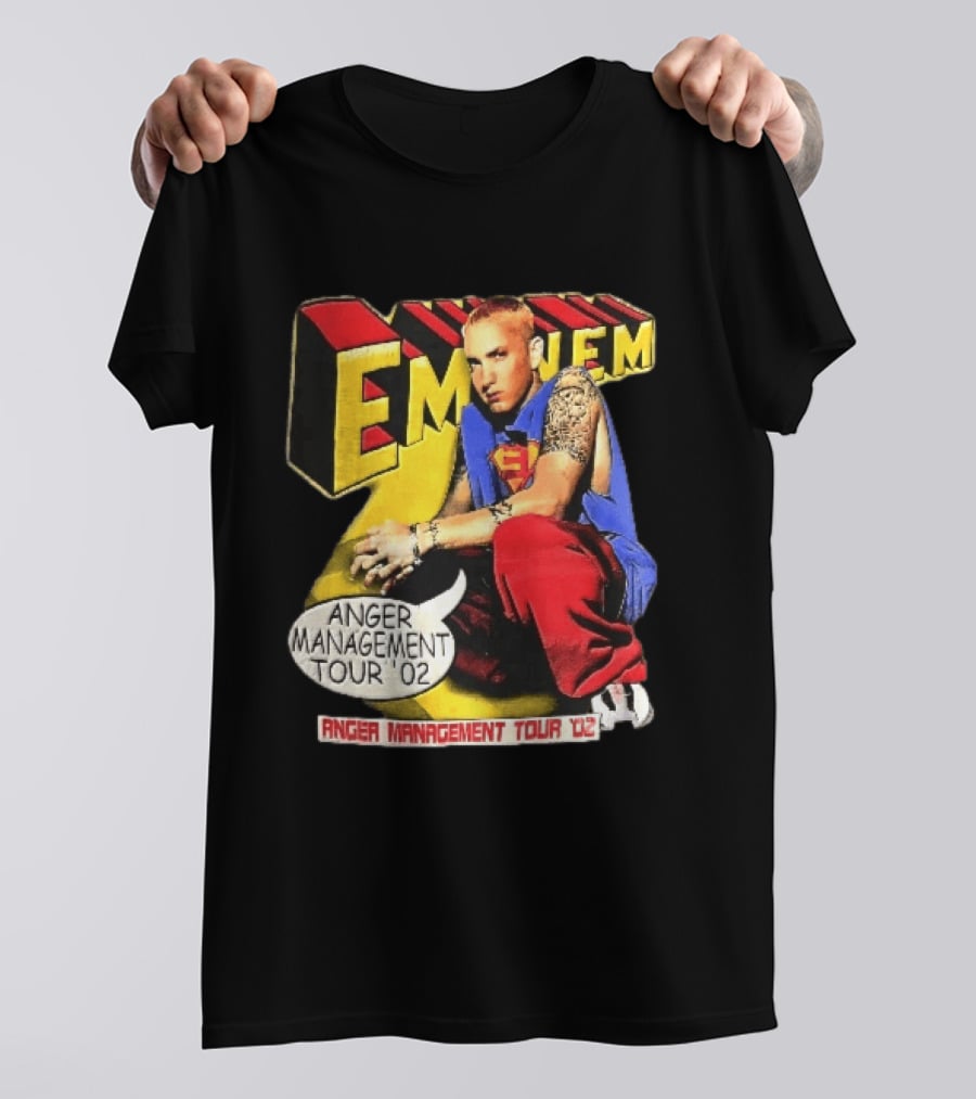 Eminem Anger Management Tour 02 Superman Tattoo 3D Block Letters Vintage 2000s T-Shirt