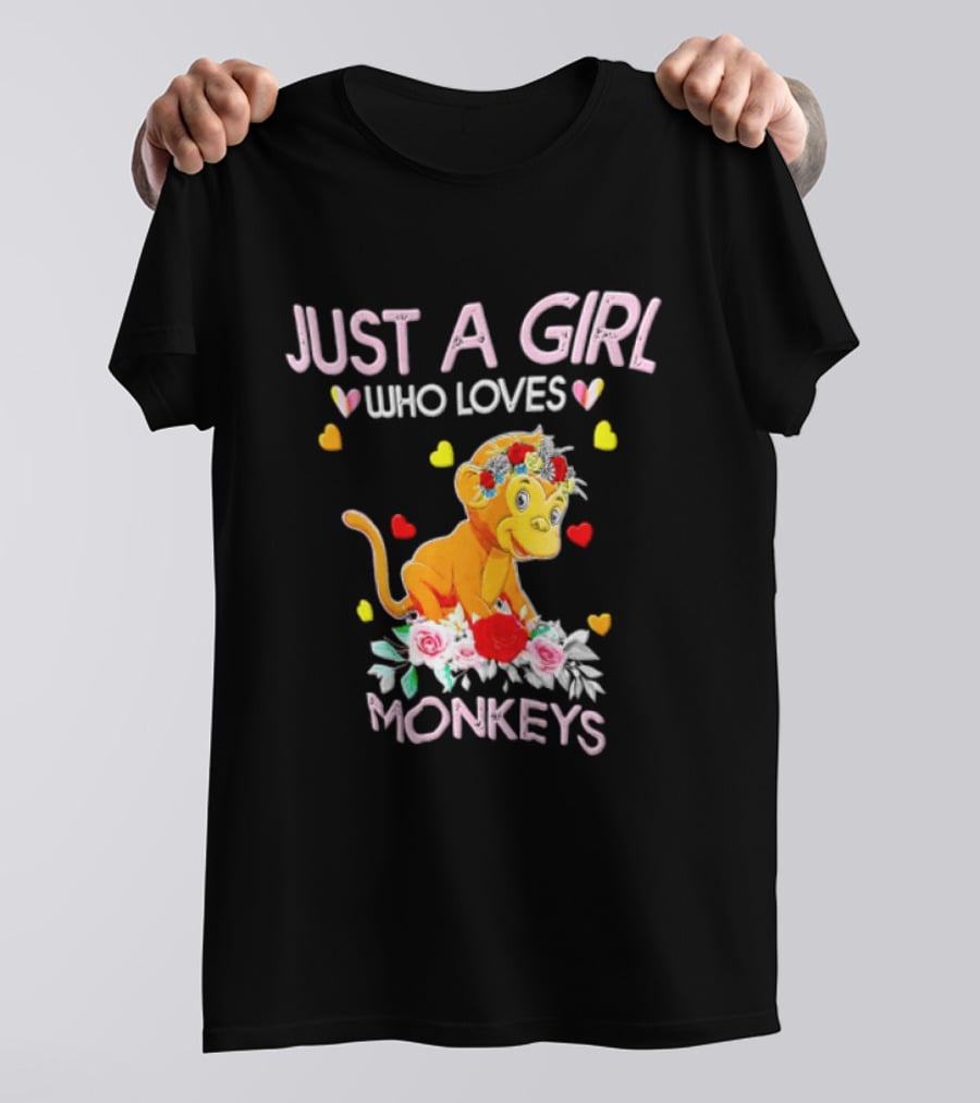 Just A Girl Who Loves Monkeys With Hearts And Flowers T-Shirt