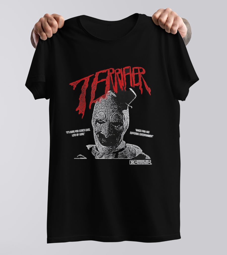 Terrifier Official Art Clown Grim Imagery Horror Cult Video Nsfw Warning T-Shirt