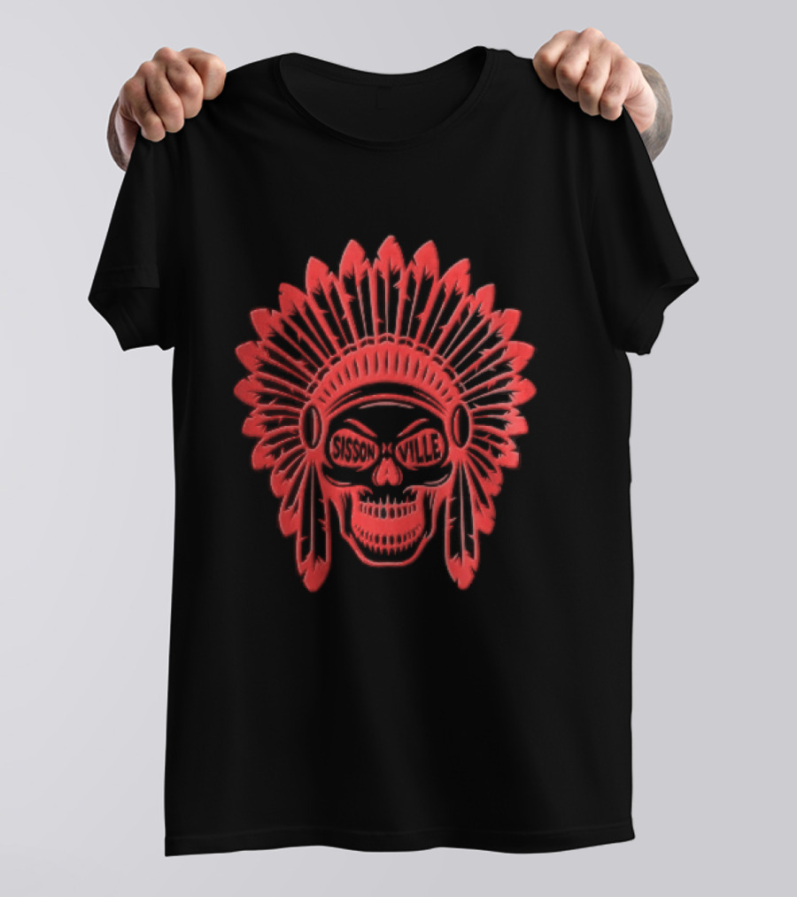 Sissonville Indian Chief Skull Headdress Red Feather Motif T-Shirt
