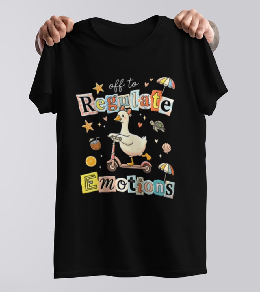 Off To Regulate Emotions Goose Scooter Ride With Tropical Beach T-Shirt