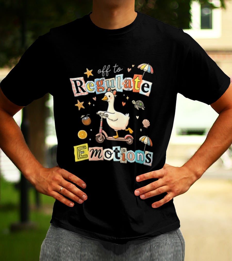 Off To Regulate Emotions Goose Scooter Ride With Tropical Beach T-Shirt