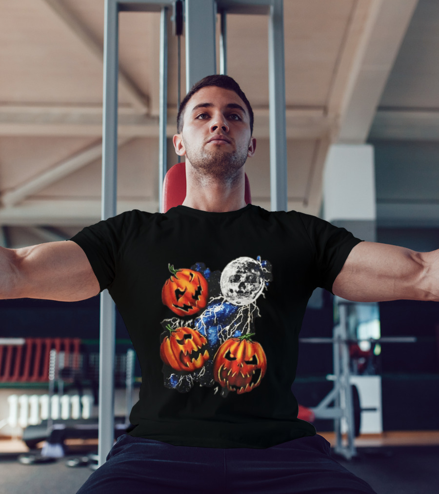 Halloween Pumpkins Skull Moon Lightning T-Shirt
