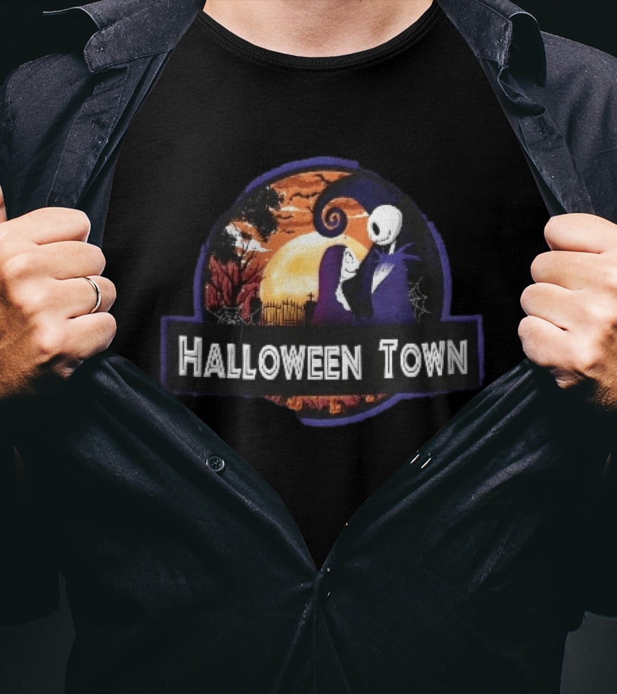 Halloween Town Jack And Sally Graveyard Scene Moonlit T-Shirt