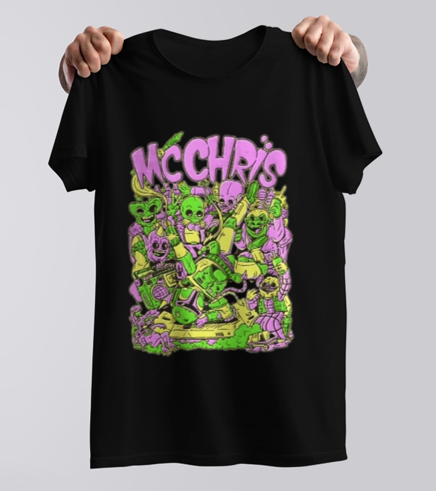 MC Chris Cartoon Characters Party Alien Boombox Fun T-Shirt