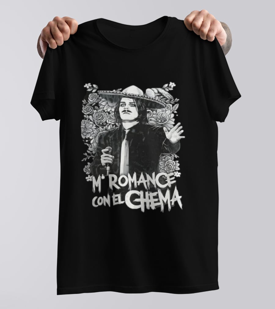 Mi Romance Con El Chema Traditional Mexican Mariachi Singer Hat And Flowers T-Shirt