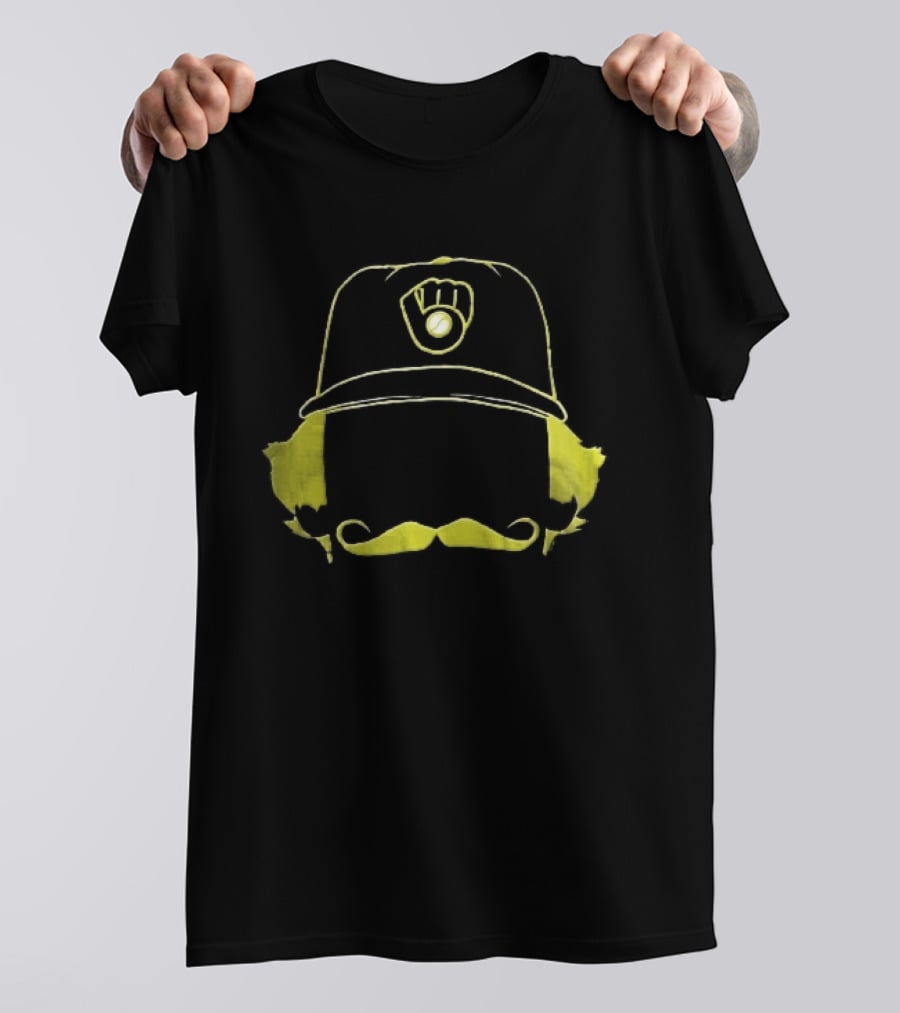 Milwaukee Brewers Iconic Logo Hat Mustache Hair T-Shirt