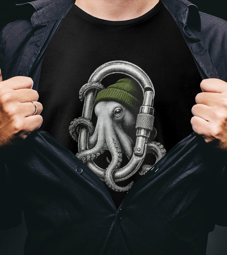 Octopus With Beanie Inside Carabiner T-Shirt