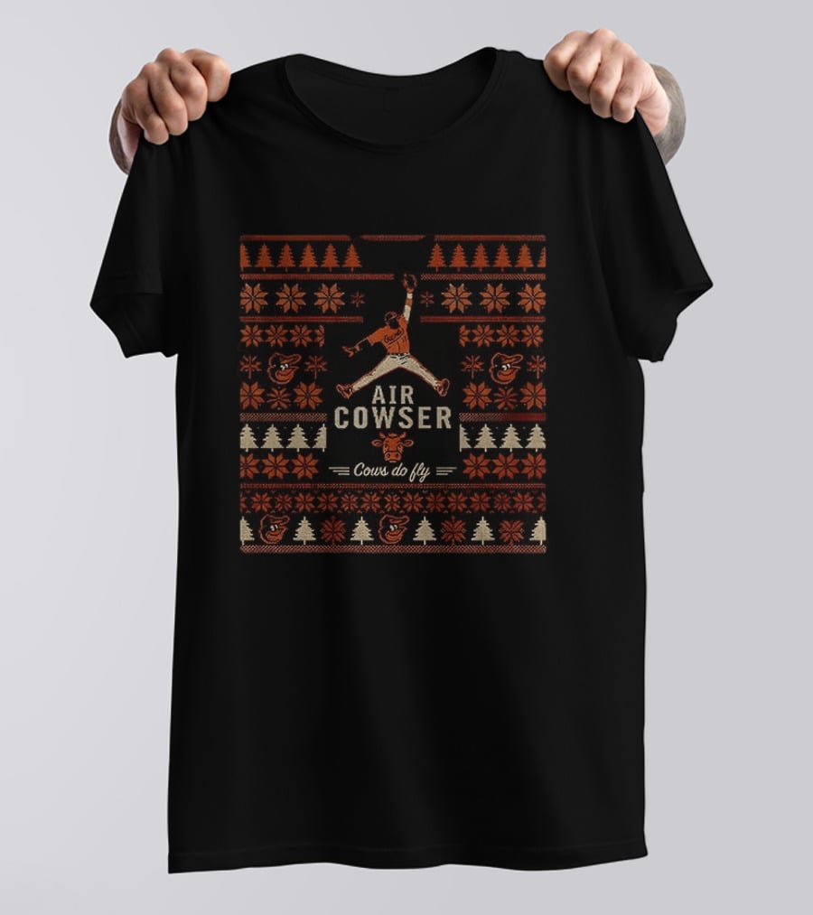 Baltimore Orioles Air Cowser Cows Do Fly Ugly Christmas Sweater T-Shirt