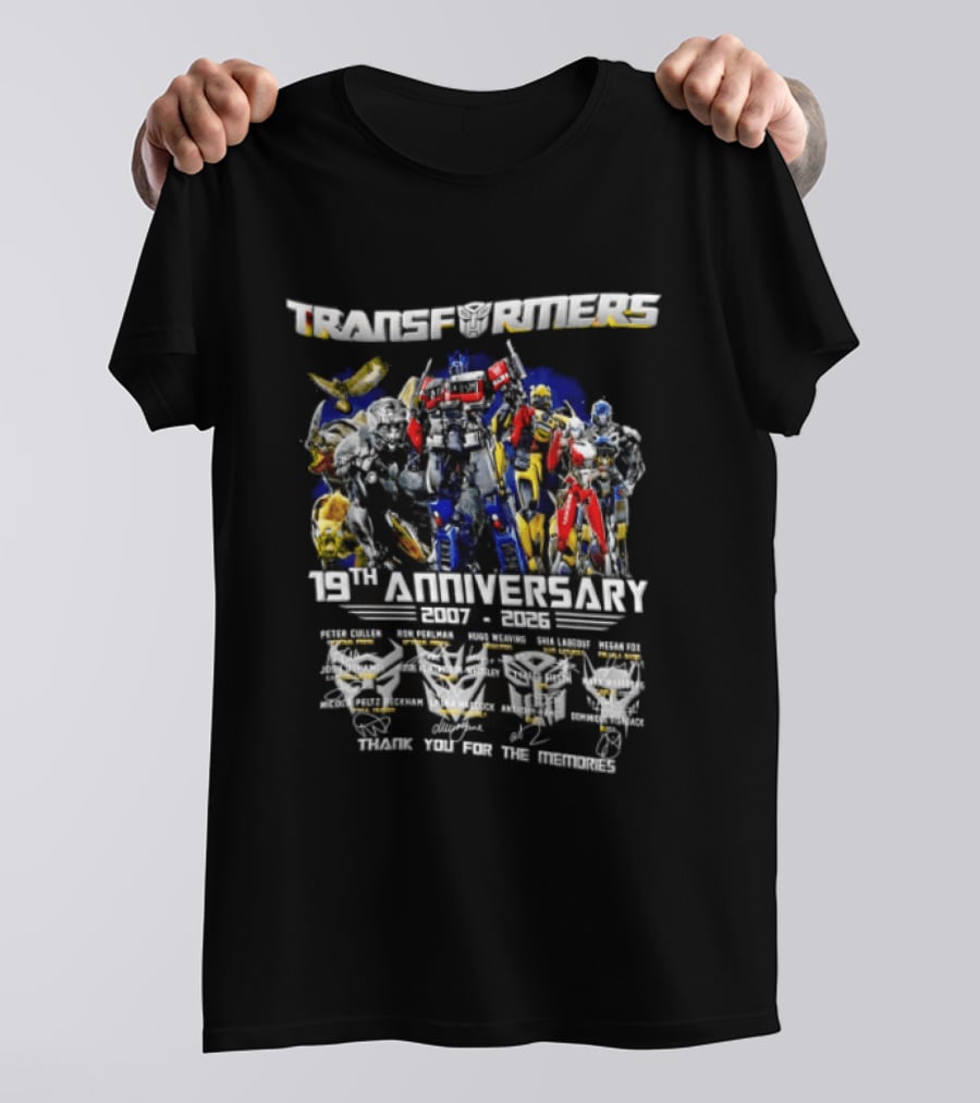 Transformers 19th Anniversary 2007 2026 Thank You For The Memories Featuring Optimus Prime Bumblebee Autobots T-Shirt