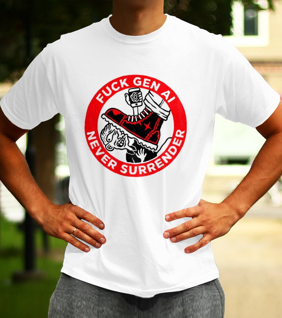 Fuck Gen AI Never Surrender Boot And Fist Circle T-Shirt