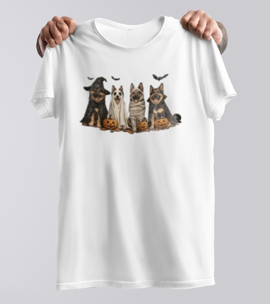 German Shepherd Ghost Witch Mummy Halloween Pumpkins T-Shirt