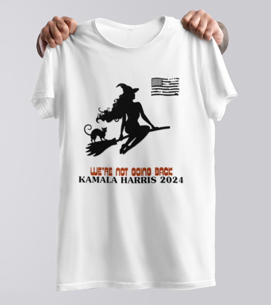 Kamala Harris 2024 Witch Cat We're Not Going Back Halloween T-Shirt