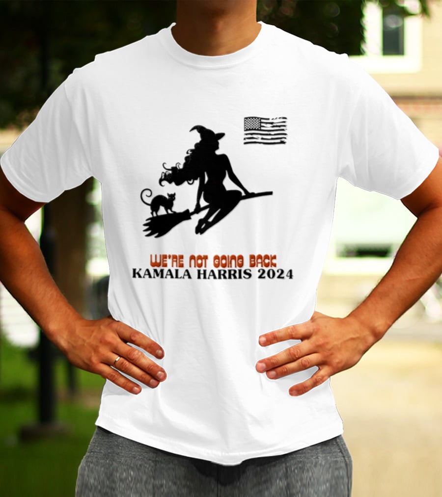 Kamala Harris 2024 Witch Cat We're Not Going Back Halloween T-Shirt