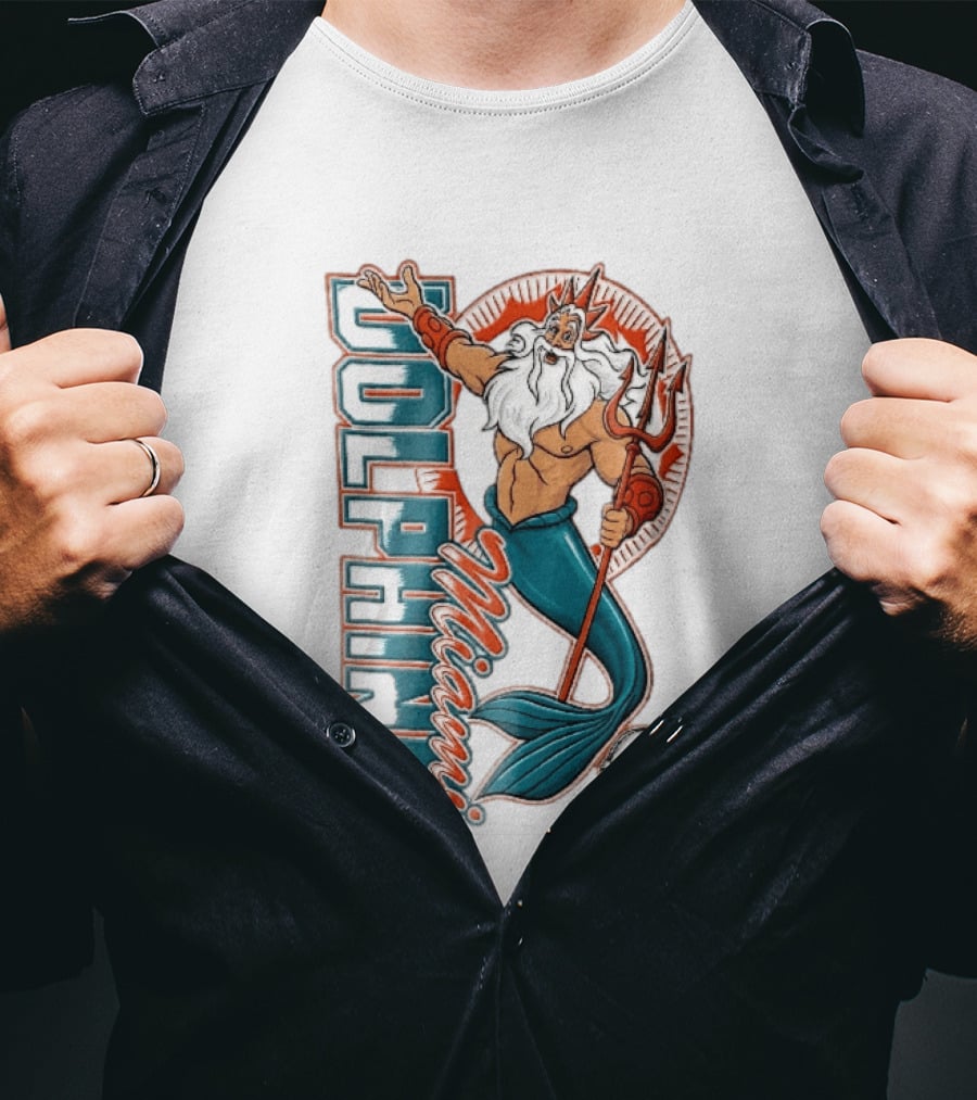 Miami Dolphins Poseidon Merman Trident Retro Sports Team T-Shirt