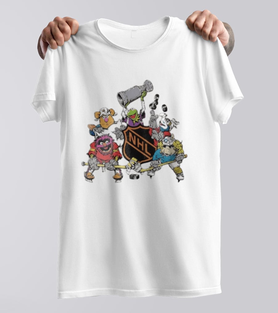 NHL Muppets Characters With Hockey Gear And Stanley Cup T-Shirt