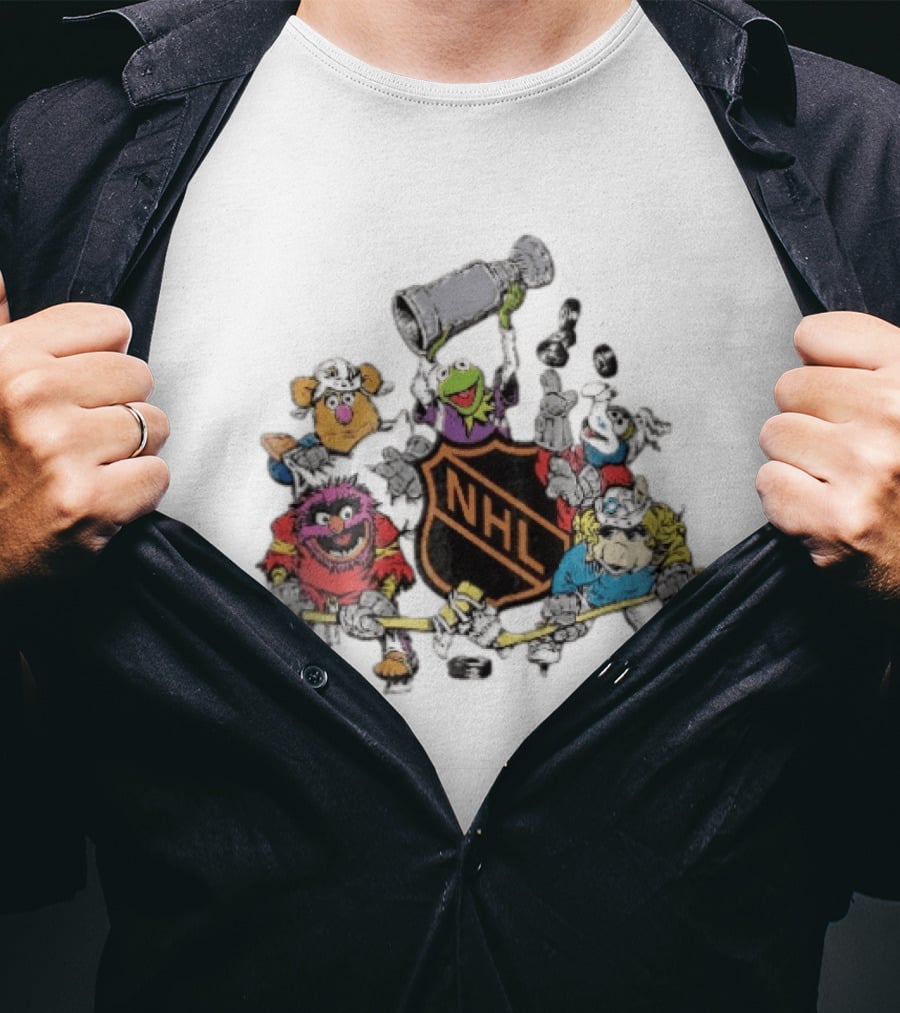 NHL Muppets Characters With Hockey Gear And Stanley Cup T-Shirt
