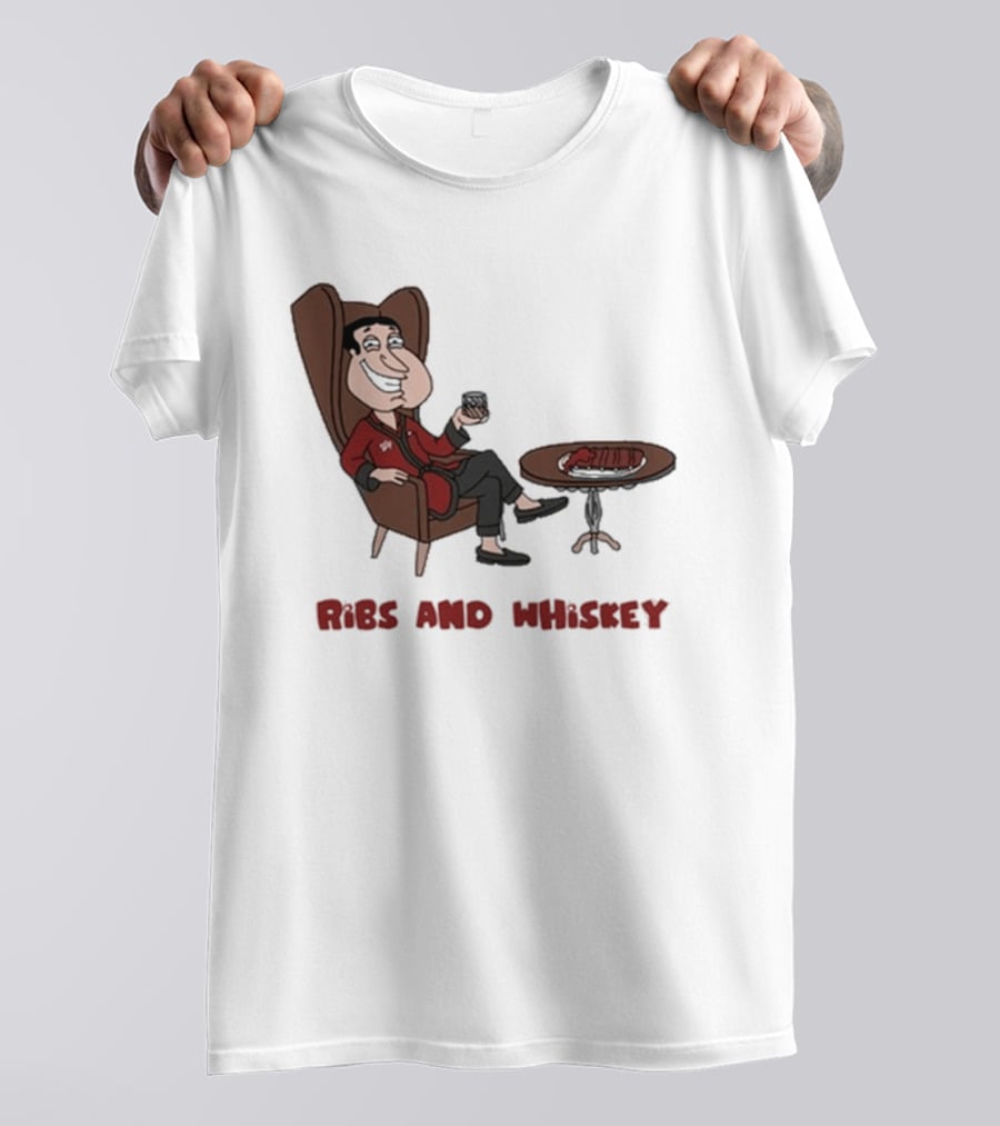 Ribs And Whiskey Cartoon Character With Drink T-Shirt