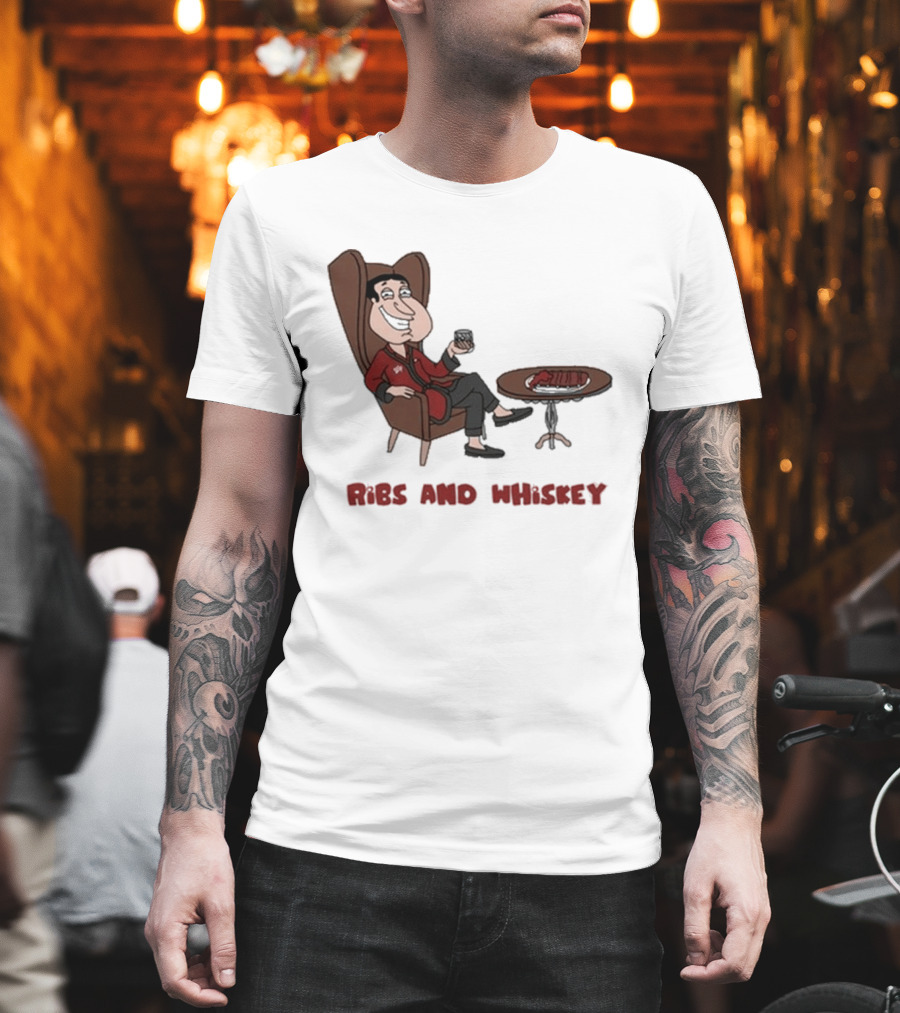 Ribs And Whiskey Cartoon Character With Drink T-Shirt