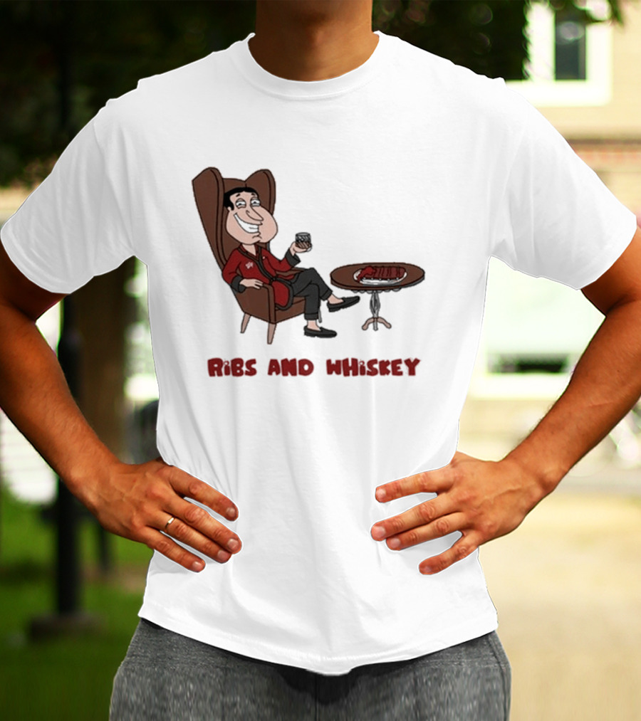 Ribs And Whiskey Cartoon Character With Drink T-Shirt