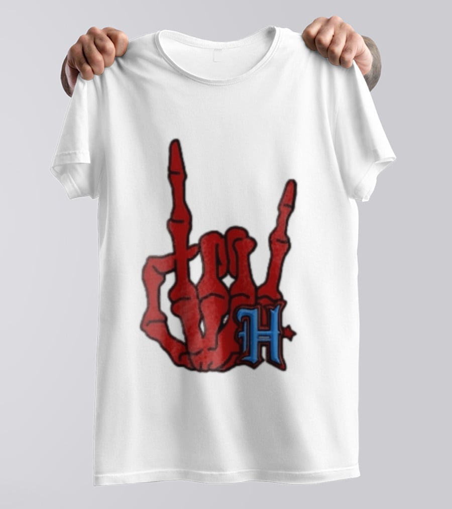 Red Skeleton Hand Sign With Blue H T-Shirt