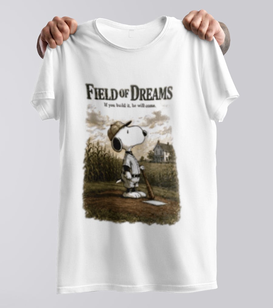 Snoopy Field Of Dreams If You Build It He Will Come Baseball Scene T-Shirt