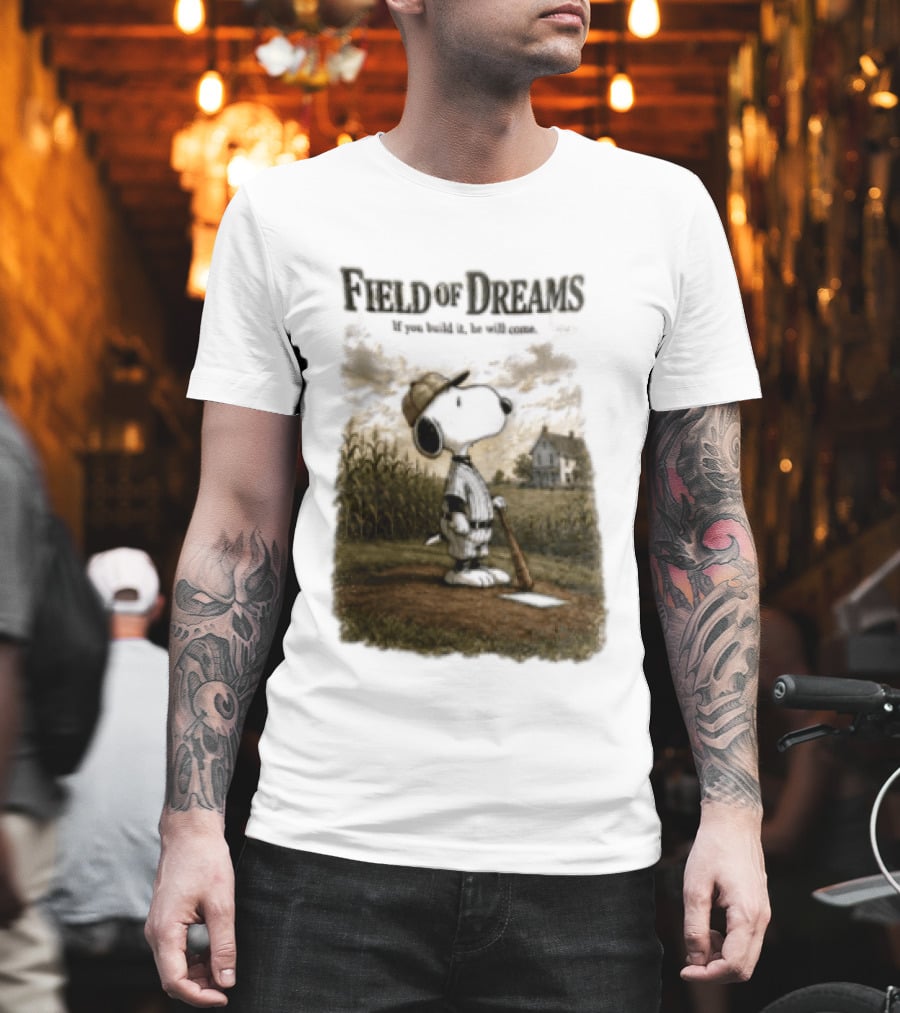 Snoopy Field Of Dreams If You Build It He Will Come Baseball Scene T-Shirt