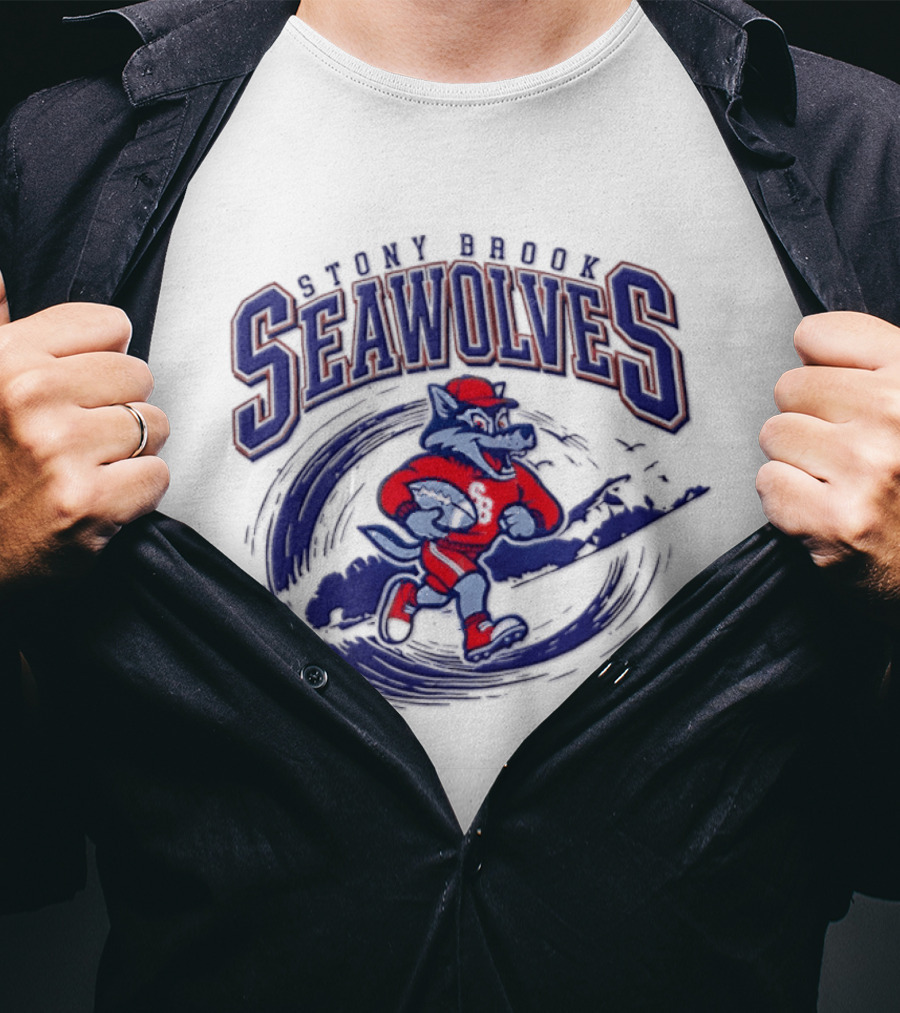Stony Brook Seawolves Mascot Football Sportswear T-Shirt
