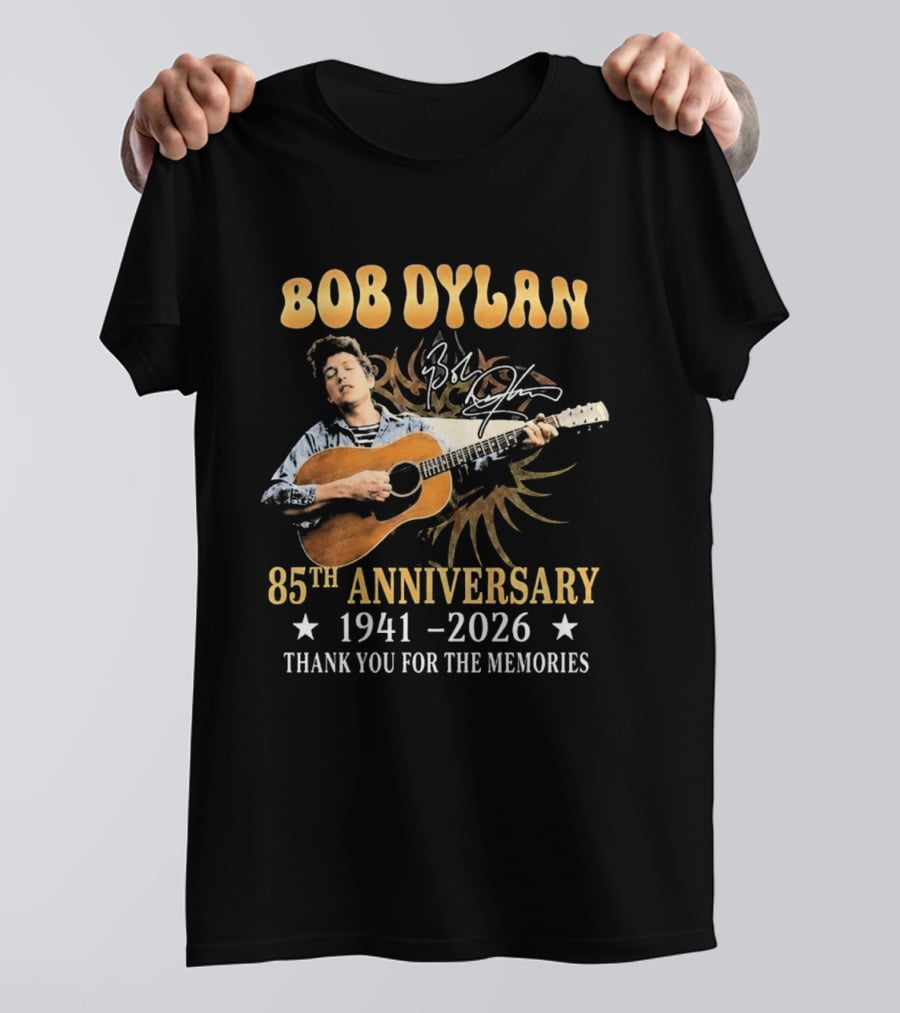 Bob Dylan 85th Anniversary 1941 2026 Thank You For The Memories Guitar T-Shirt