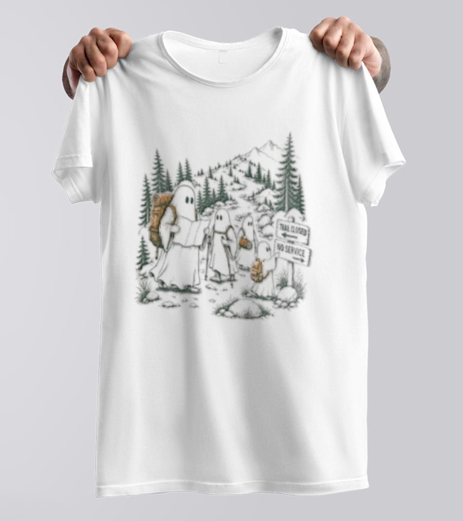 Trail Closed No Service Ghost Family Hiking Adventure T-Shirt