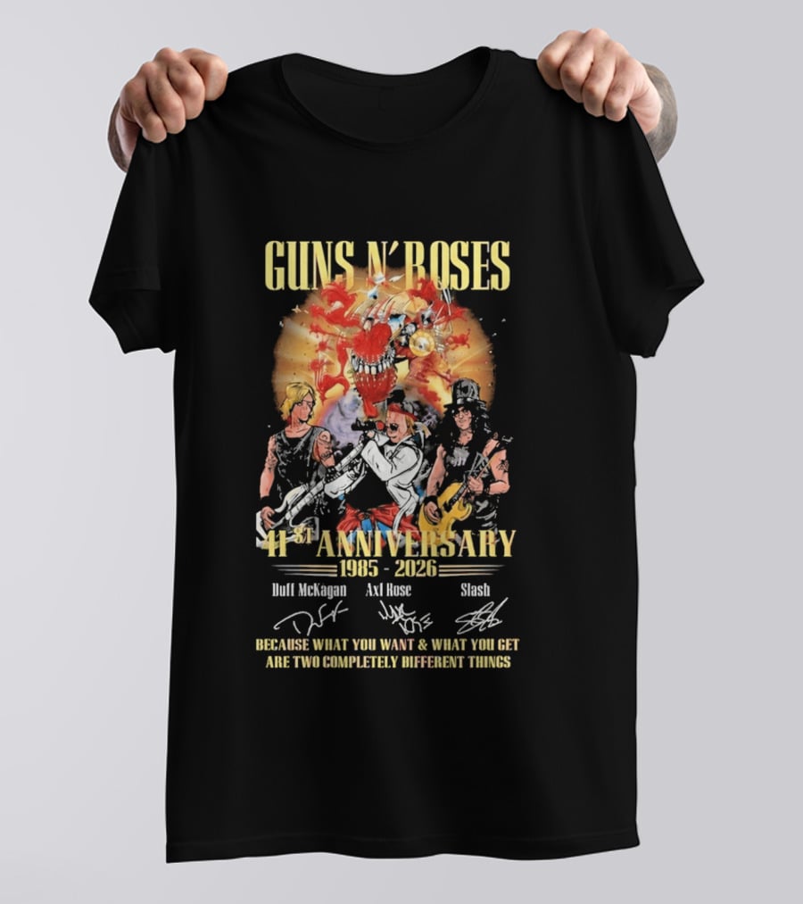 Guns N' Roses 41st Anniversary 1985 2026 Duff McKagan Axl Rose Slash Signatures T-Shirt