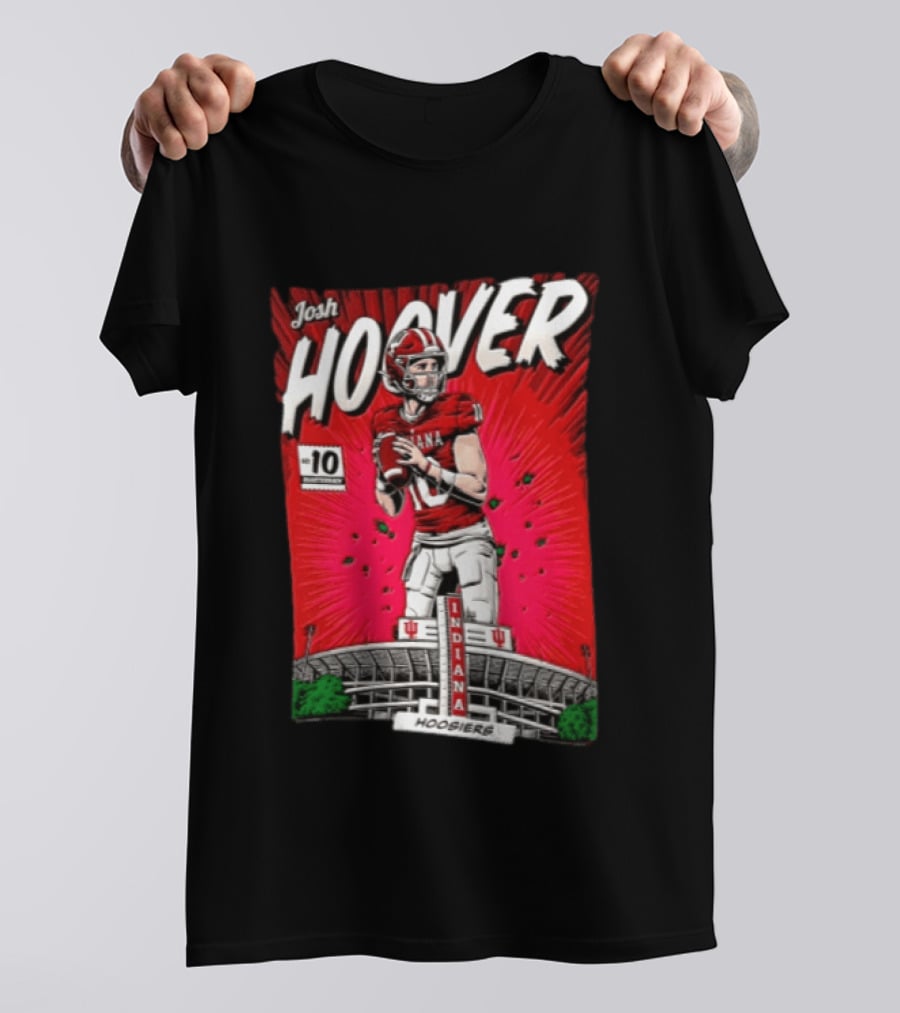Josh Hoover Indiana Hoosiers #10 Comic Style Football Player Stadium T-Shirt