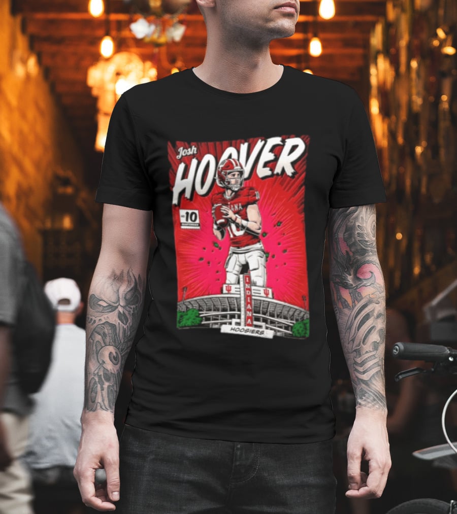 Josh Hoover Indiana Hoosiers #10 Comic Style Football Player Stadium T-Shirt