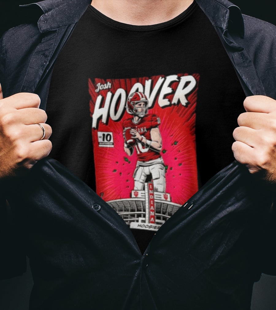 Josh Hoover Indiana Hoosiers #10 Comic Style Football Player Stadium T-Shirt