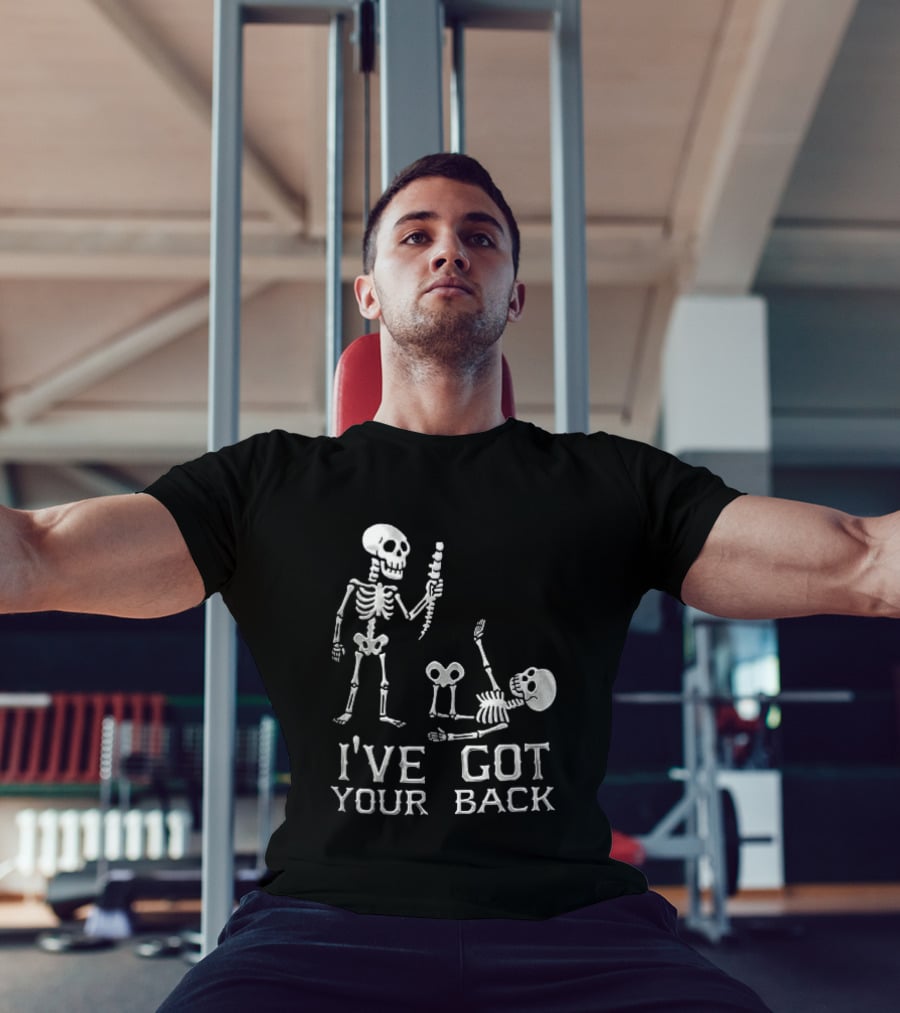 I've Got Your Back Skeleton Humor Holding Spine Over Fallen Body T-Shirt