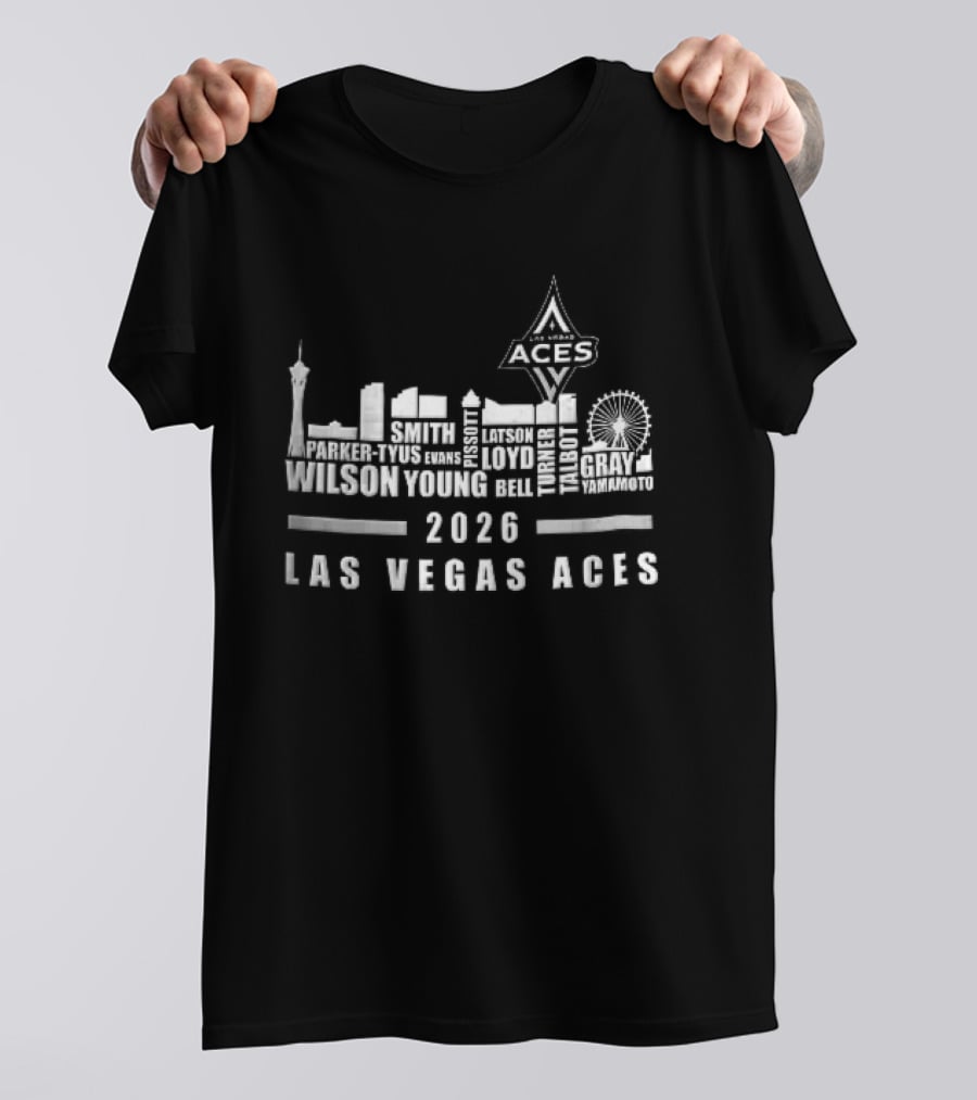 Las Vegas Aces WNBA 2026 City Skyline High Roller T-Shirt