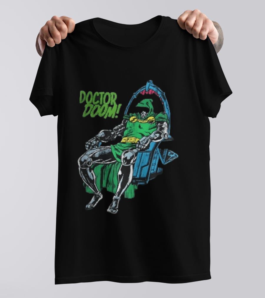 Doctor Doom Seated On Throne Distressed Comic T-Shirt