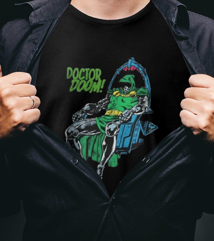 Doctor Doom Seated On Throne Distressed Comic T-Shirt