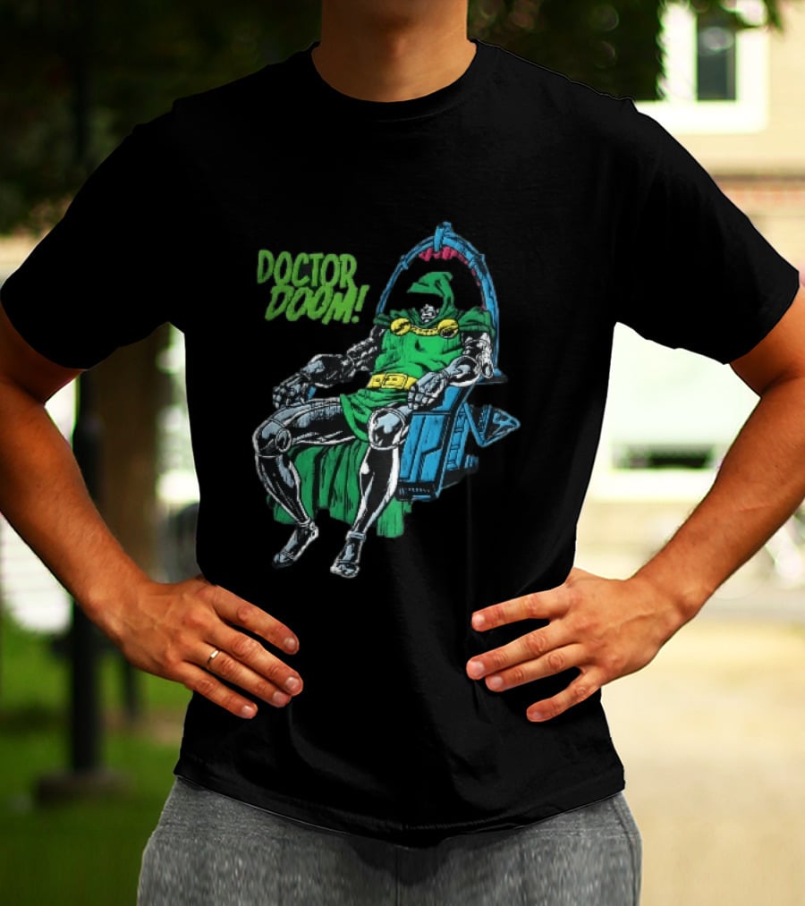 Doctor Doom Seated On Throne Distressed Comic T-Shirt