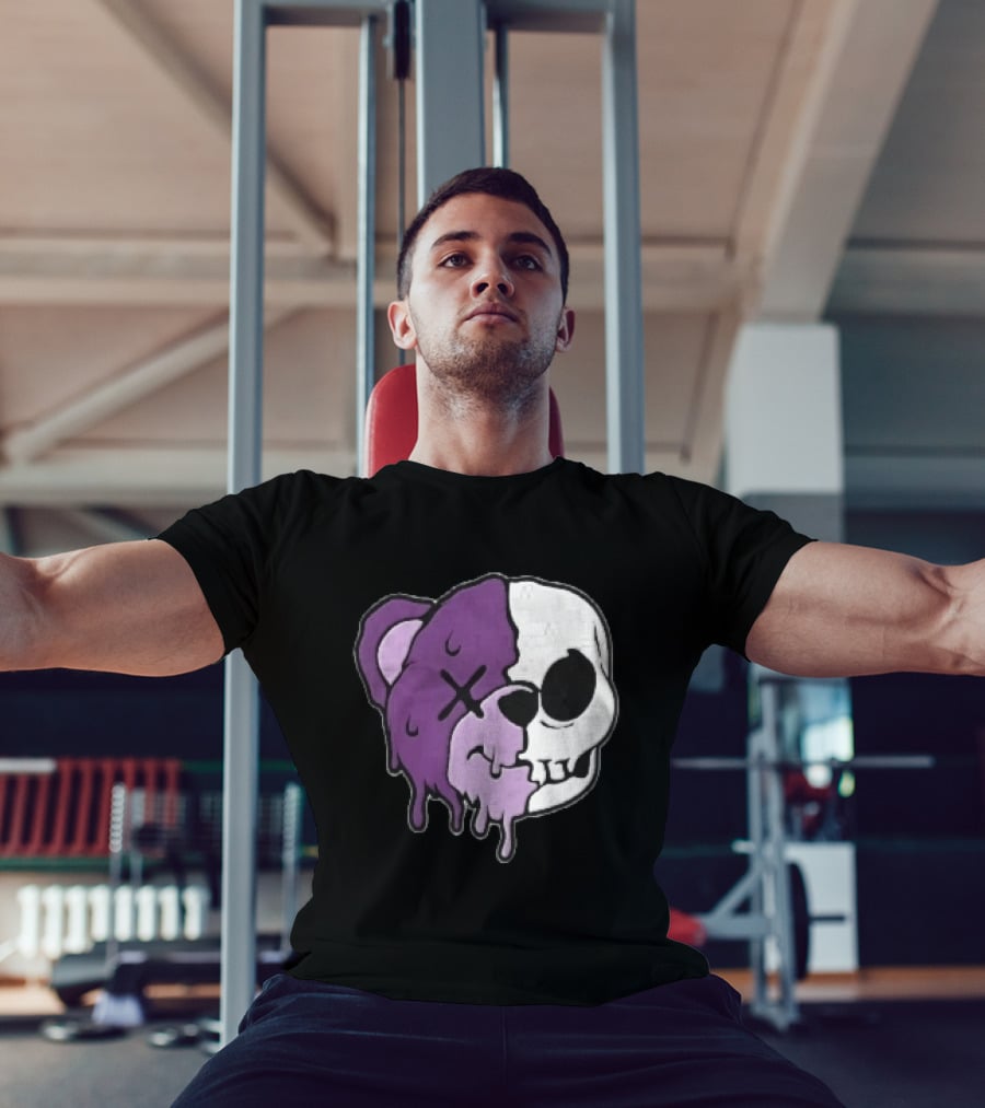 Dripping Purple Teddy Bear Skull Split Face Cartoon T-Shirt