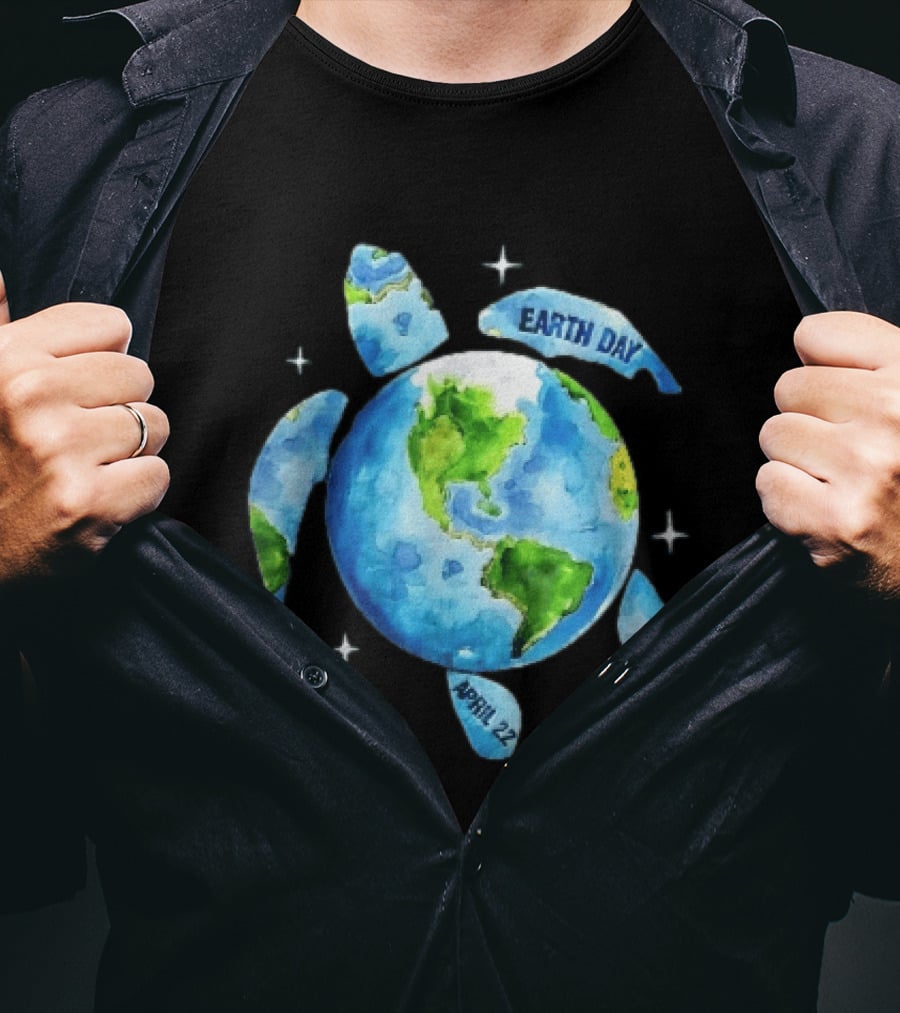 Earth Day April 22 Watercolor Globe Sea Turtle Outer Space T-Shirt