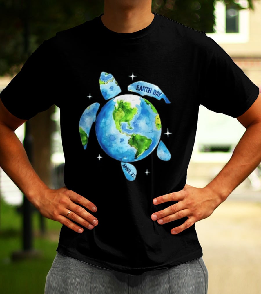 Earth Day April 22 Watercolor Globe Sea Turtle Outer Space T-Shirt