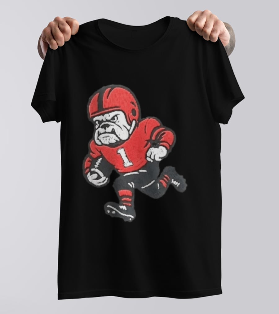 Georgia Bulldogs NCAA Cartoon Running Football Player Red Helmet Jersey Number 1 T-Shirt