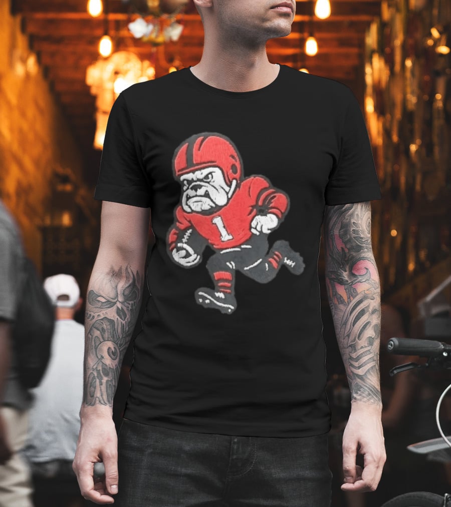 Georgia Bulldogs NCAA Cartoon Running Football Player Red Helmet Jersey Number 1 T-Shirt