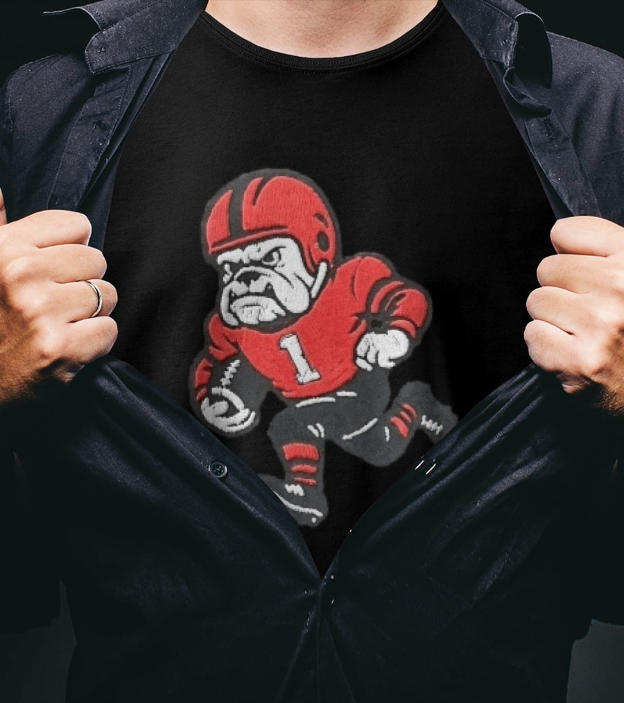 Georgia Bulldogs NCAA Cartoon Running Football Player Red Helmet Jersey Number 1 T-Shirt