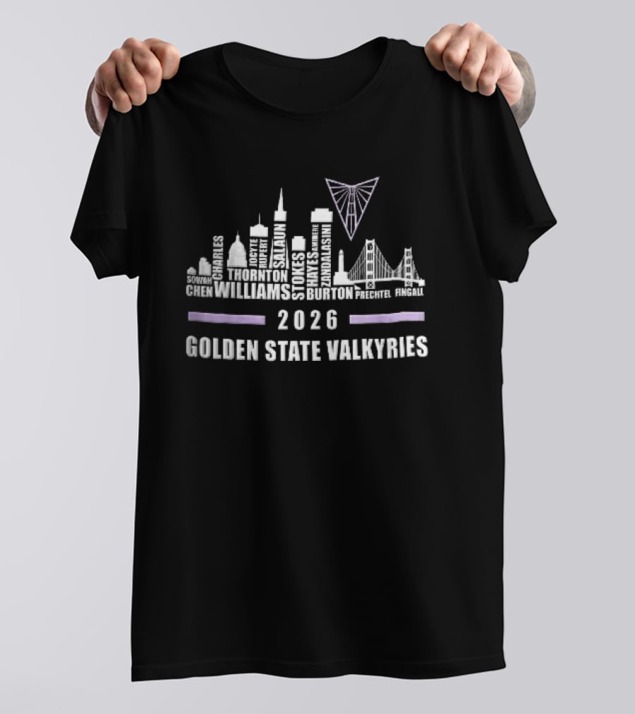 Golden State Valkyries 2026 San Francisco Skyline Bridge WNBA Sowah Chen T-Shirt