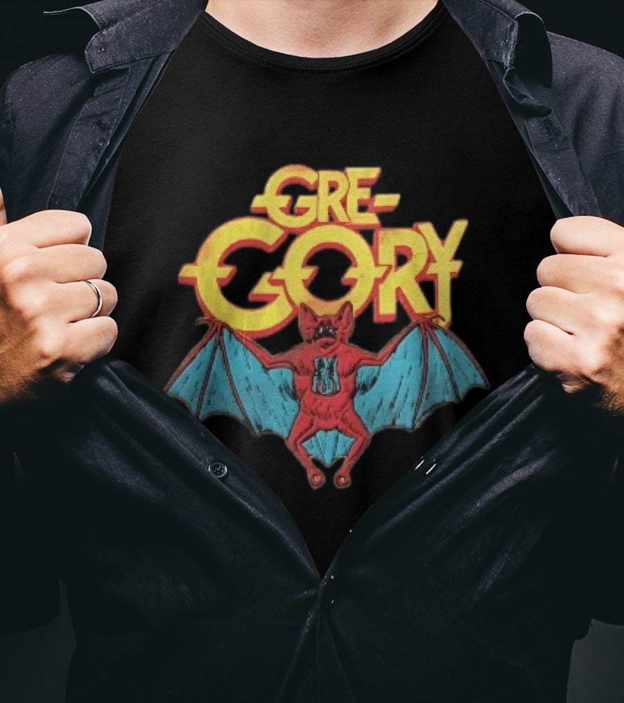 Gre Gory Screeching Red Bat Blue Wings Cartoon T-Shirt