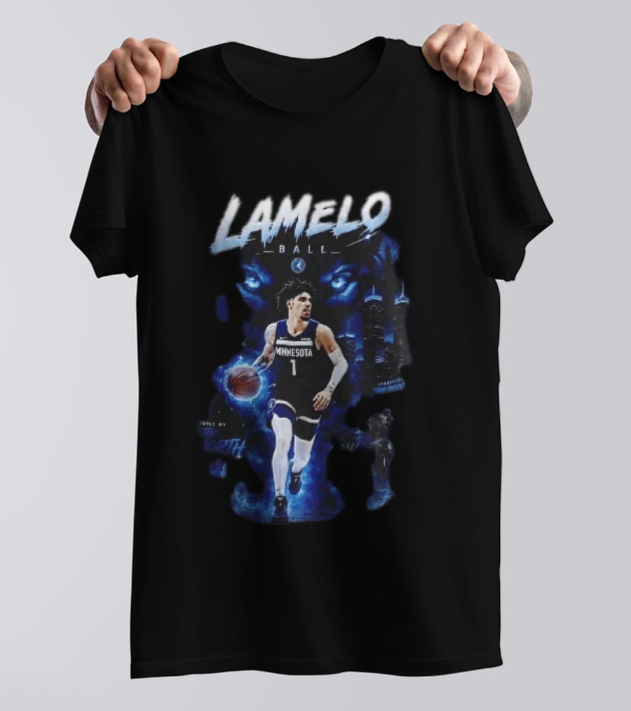 Minnesota Timberwolves Built By The North Lamelo Ball Dribbling Glowing Eyes Skyline T-Shirt